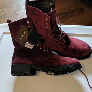 COPY - Burgandy Suede Tie up Combat Boots